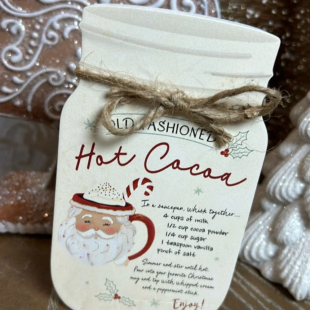 NEW! Christmas Holiday Farmhouse Old Fashioned Hot Cocoa Mason Jar Wood Sign